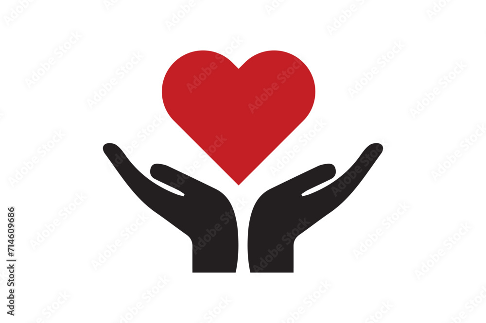 Hands supporting heart icon flat vector design for charity logo. illustration of hands with heart Hands supporting heart icon flat vector design for charity logo. illustration of hands with heart