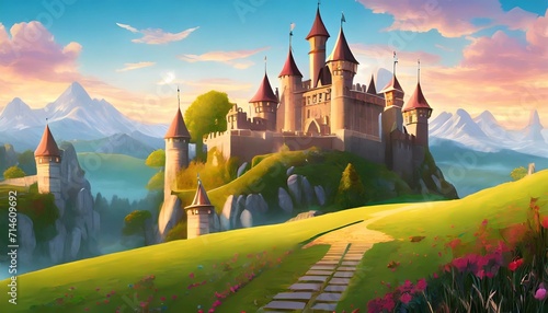 fantasy fairy tale castle land land in a fantastic nrealisticnstyle digital artwork concept illustration for poster wallpaper video games background photo