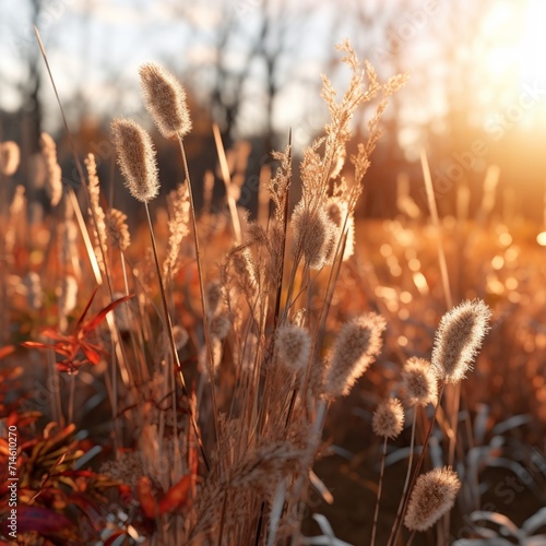 Dried grass autumn colors bright sunlight fain AI Generative Art photo