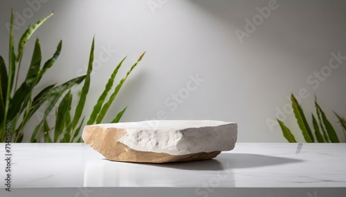stone piece podium in white clean room front view minimalism background for products cosmetics food or jewellery photo