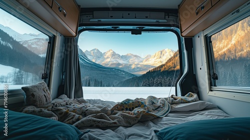 camper van parked up with view of landscape