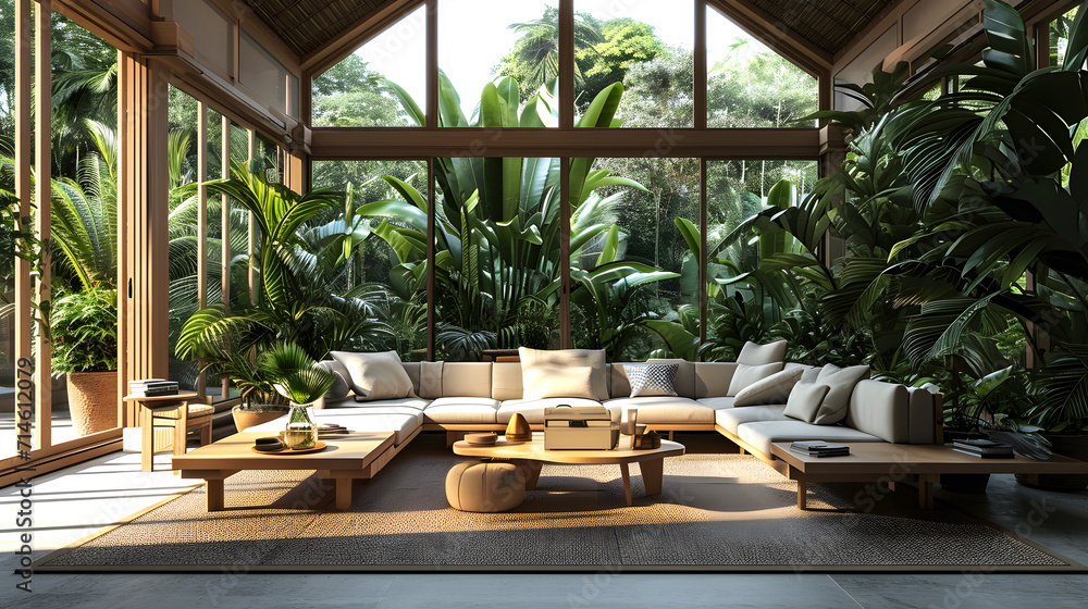 Scandinavian Interior living room with tropical plants