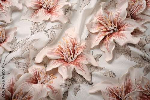 White and Peach colored 3d floral pattern design for wallpaper and background
