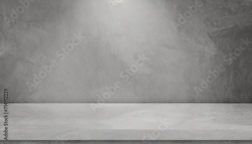 empty gray wall room interiors studio concrete backdrop and floor cement shelf well editing montage display products and text present on free space background