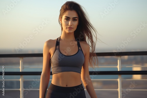 A fit model shooting for athleisure clothes photo