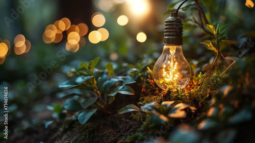 conceptual image of green reusable energy with light bulb photo