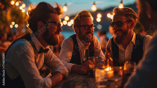 groom and best men having fun while drinking photo