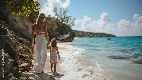 mother and child on a beautiful summer beach