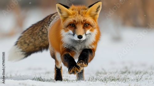A red fox captured mid-pounce  its fur a fiery blur against the snowy landscape  showcasing the agility and adaptability of mammals in diverse ecosystems.