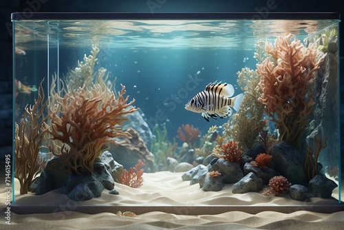 square glass aquarium and fish life photo