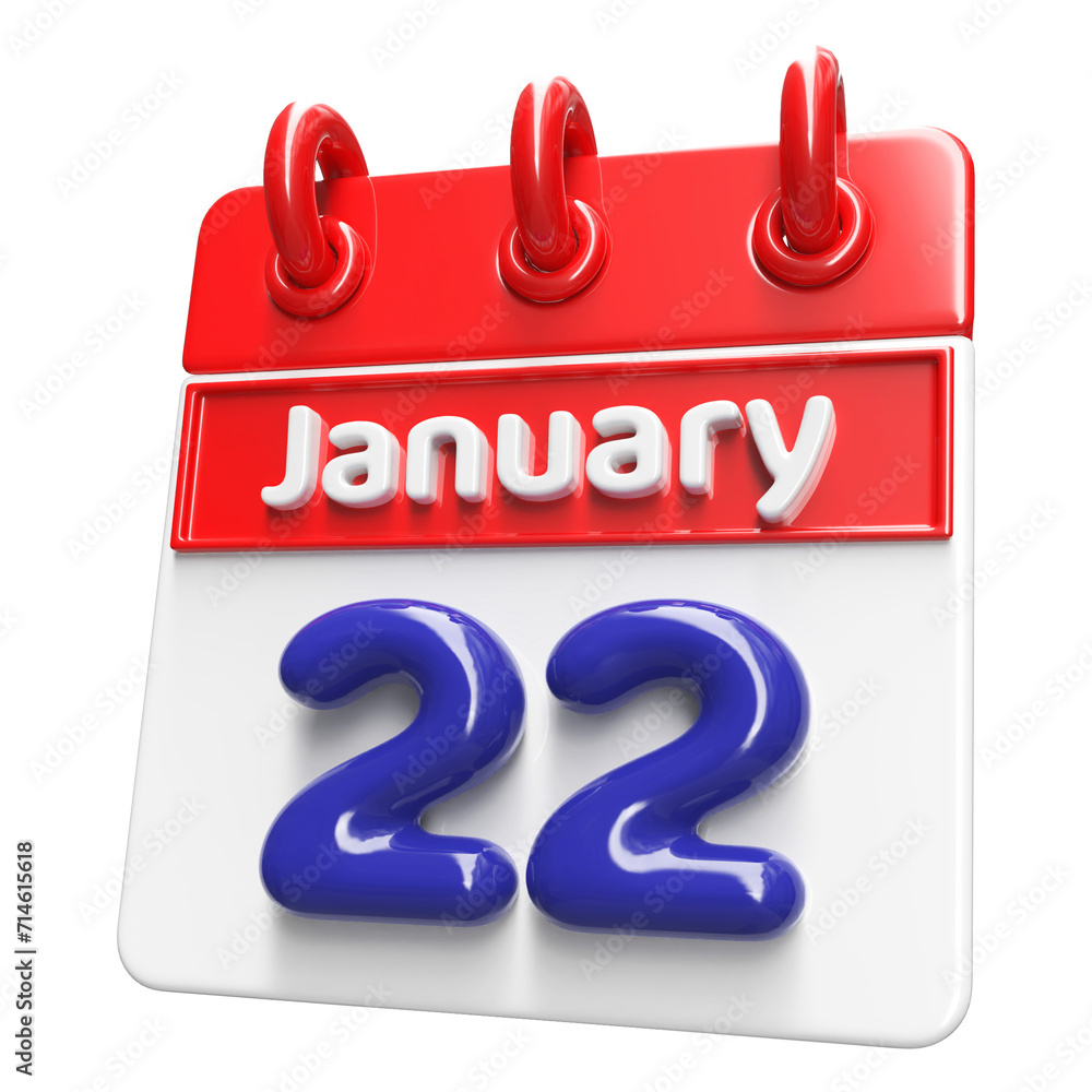 22nd January Calendar Icon 3D Render , Calendar Icon 3D Illustration 22nd January Calendar Icon 3D Render , Calendar Icon 3D Illustration