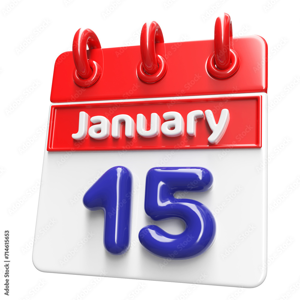 15th January Calendar Icon 3D Render , Calendar Icon 3D Illustration 15th January Calendar Icon 3D Render , Calendar Icon 3D Illustration
