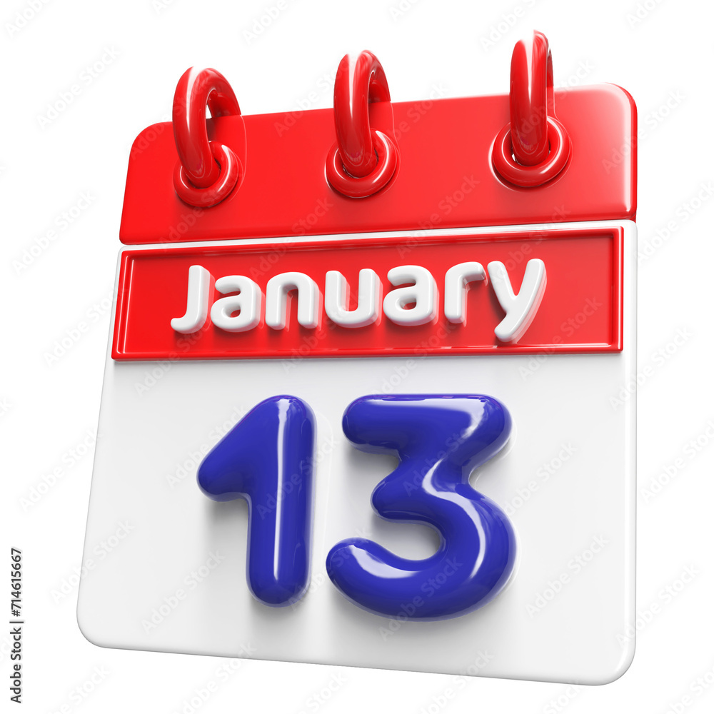 13th January Calendar Icon 3D Render , Calendar Icon 3D Illustration 13th January Calendar Icon 3D Render , Calendar Icon 3D Illustration