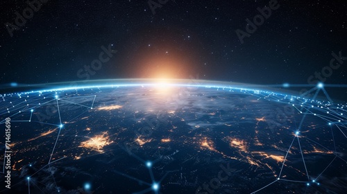 Global Connectivity: Satellite Network in Earth's Orbit at Dusk