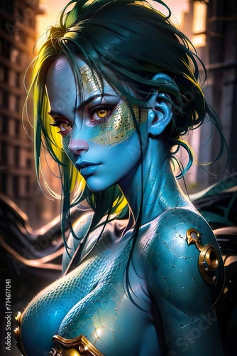 portrait of futuristic fantasy woman in the night