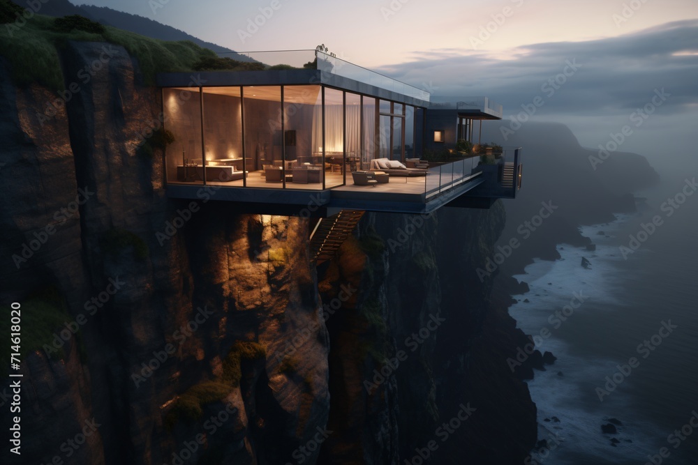 A cliff-side modern and luxury villa