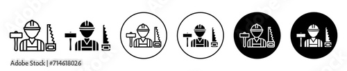 Carpenter worker vector icon set collection. Carpenter worker Outline flat Icon.