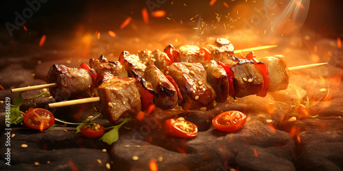 shish kebab on skewers,Grilled Delight: Souvlaki on Skewer photo