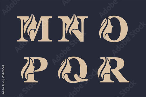 Set of alphabet luxury beauty woman logo design for makeup, salon and spa, beauty care