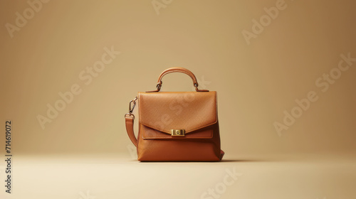 Designer-Handtasche auf Beigeton-Hintergrund photo