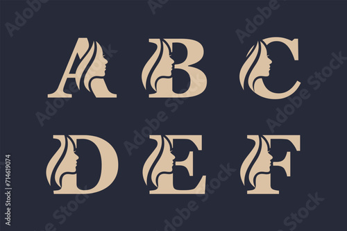 Set of alphabet luxury beauty woman logo design for makeup, salon and spa, beauty care