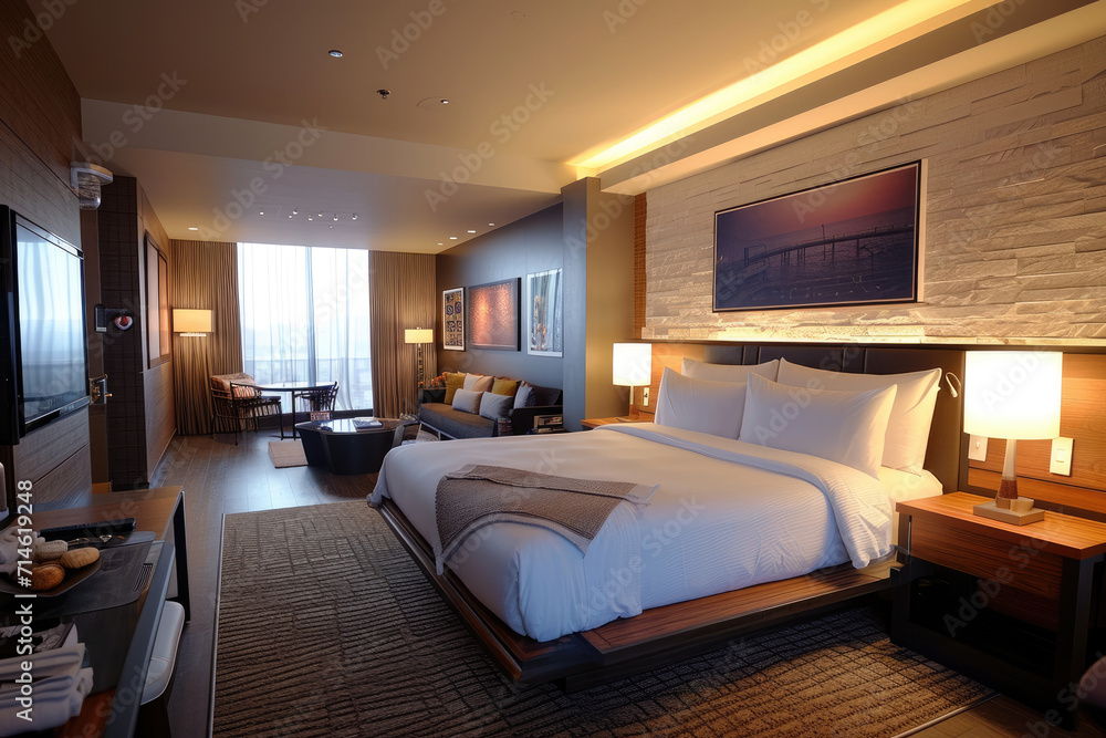 Fototapeta premium hotel room interior, Luxury modern Hotel room, hotel room with bed