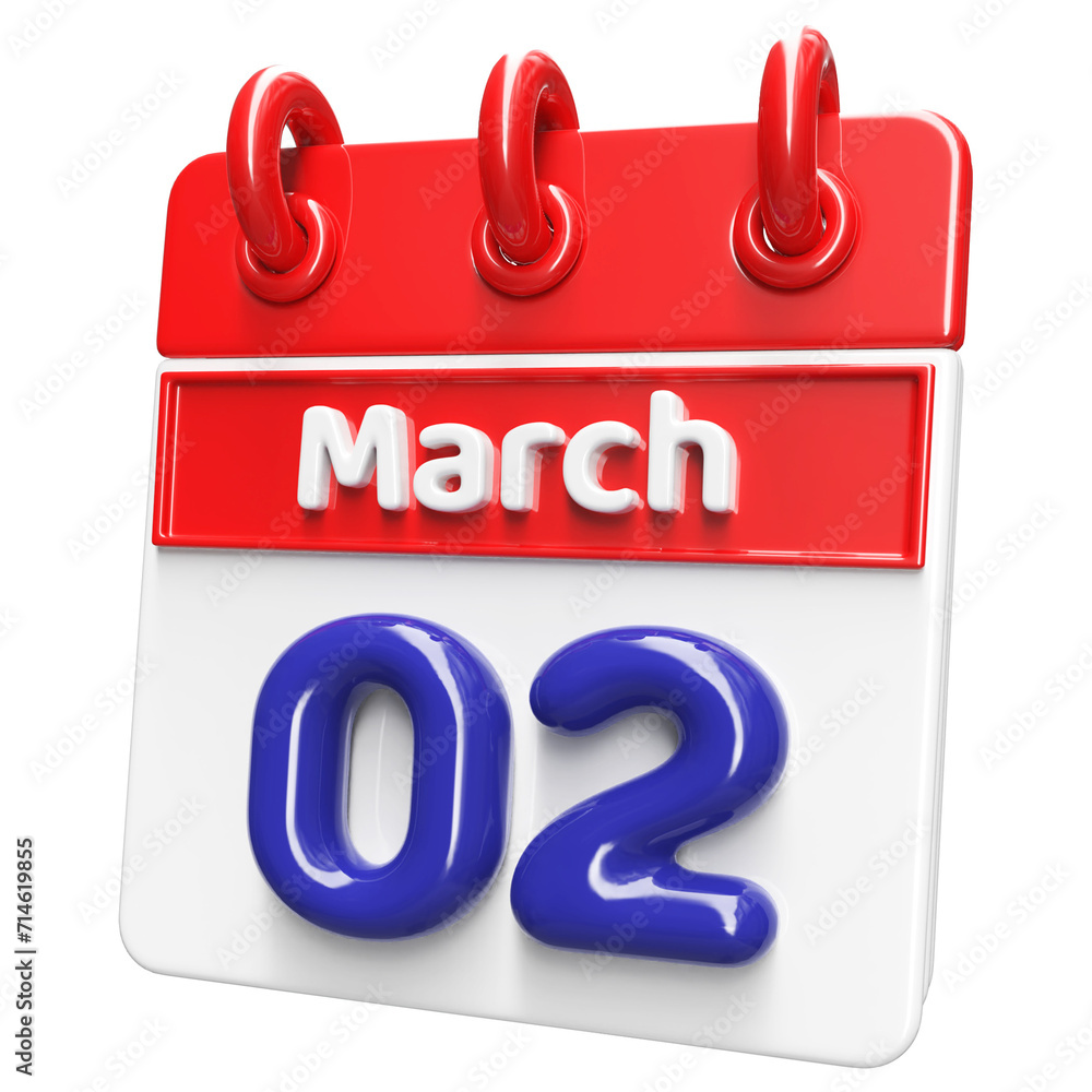 2nd March Calendar Icon 3D Render , Calendar Icon 3D Illustration 2nd March Calendar Icon 3D Render , Calendar Icon 3D Illustration