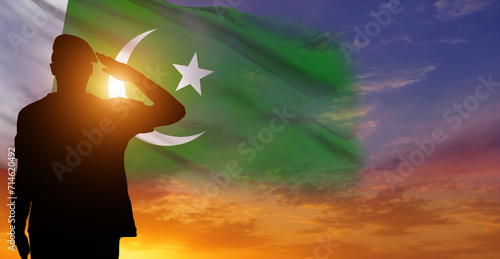 Soldier on Pakistan flag background. National holiday. 3d illustration photo