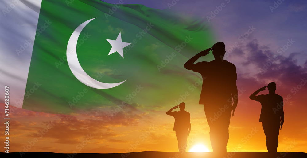 Soldier on Pakistan flag background. National holiday. 3d illustration