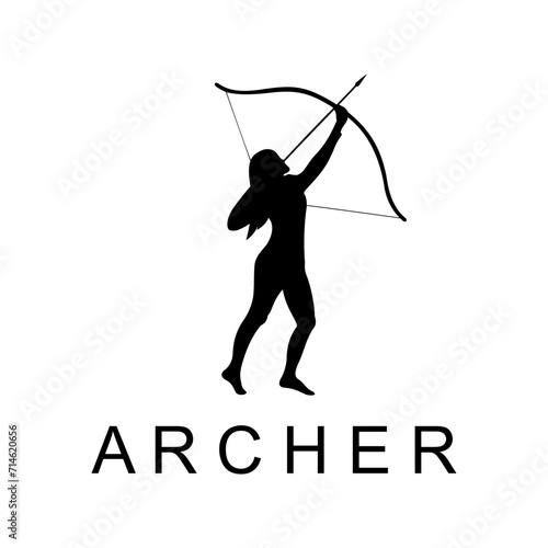 The archer logo is black on a white striped background