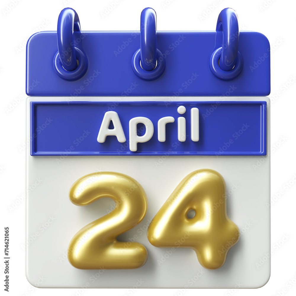 24th April Calendar Icon 3D Render , Calendar Icon 3D Illustration 24th April Calendar Icon 3D Render , Calendar Icon 3D Illustration