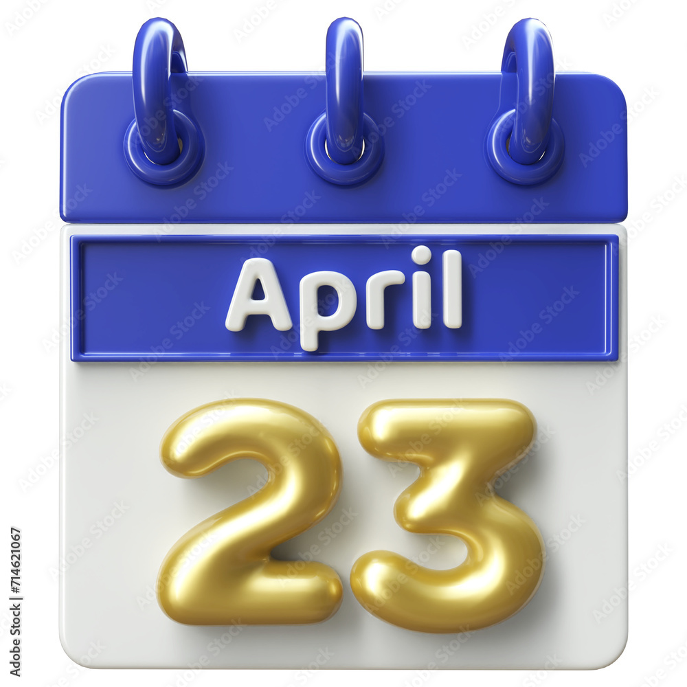 23rd April Calendar Icon 3D Render , Calendar Icon 3D Illustration 23rd April Calendar Icon 3D Render , Calendar Icon 3D Illustration