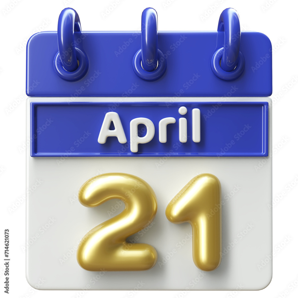 21st April Calendar Icon 3D Render , Calendar Icon 3D Illustration 21st April Calendar Icon 3D Render , Calendar Icon 3D Illustration