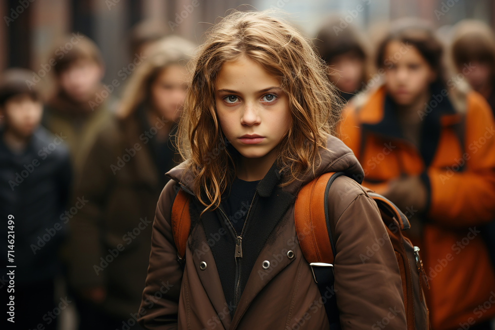 Group of kids bullying girl on street