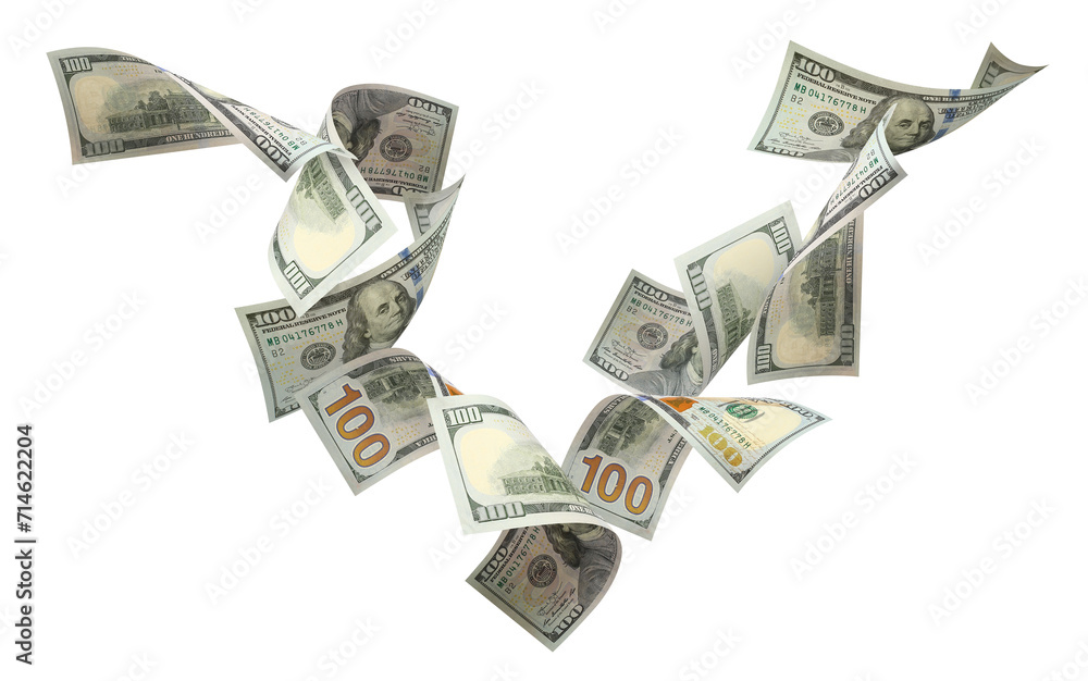 Flying 100 American dollars banknotes, cut out Flying 100 American dollars banknotes, cut out