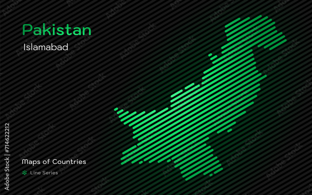 Pakistan Map in a Line Pattern. Stylized simple vector map