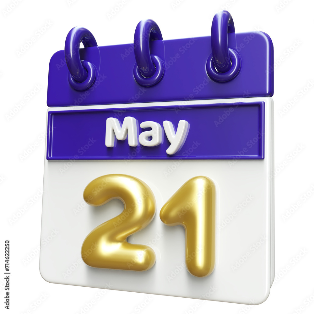 21st May Calendar Icon 3D Render , Calendar Icon 3D Illustration 21st May Calendar Icon 3D Render , Calendar Icon 3D Illustration