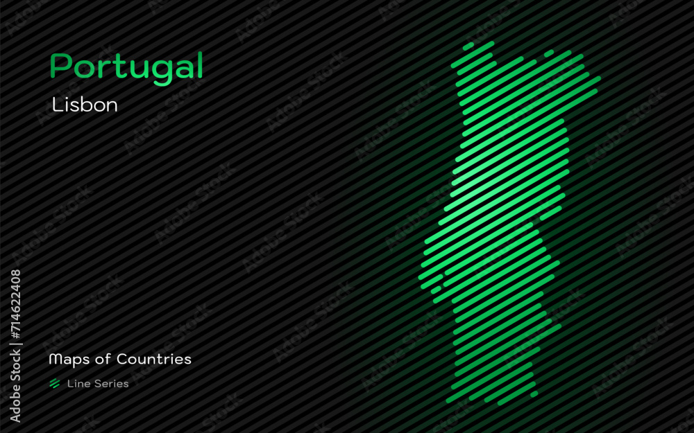 Fototapeta premium Portugal Map in a Line Pattern. Stylized simple vector map
