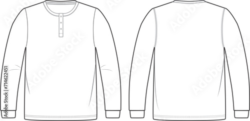Henley shirt, round neck. Long sleeve. Mockup vector template. photo