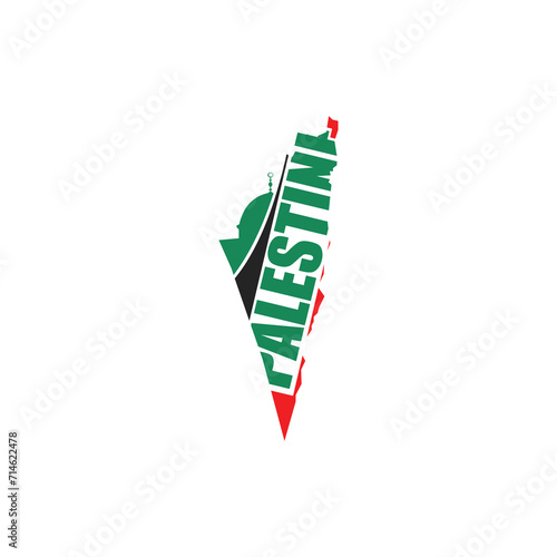 Palestine map silhouette with the color of their national flag