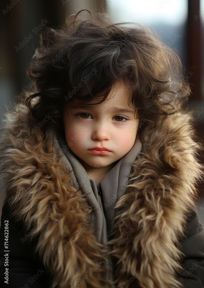 Beautiful baby boy in a coat with a fur collar. Beautiful baby boy in a coat with a fur collar.
