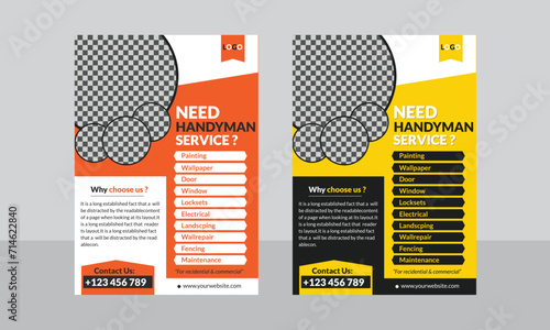 Home repair A4 flyer template with Handyman leaflet design Professional plumbing service brochure and advertising banner