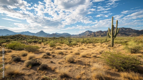  a desert landscape with a cactus and mountains in the background with a blue sky with wispy clouds and a few clouds in the sky with a few wispy wispy wispy wispy wispy wispy wispy wispy wisp.