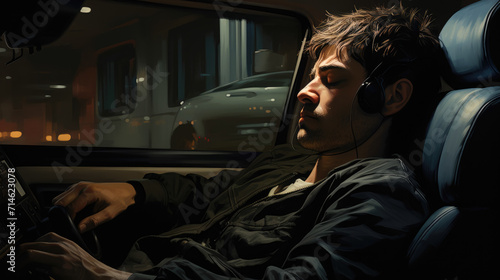 Driver fatigue detection technology captured in a serene interior scene, emphasizing alertness and safety photo