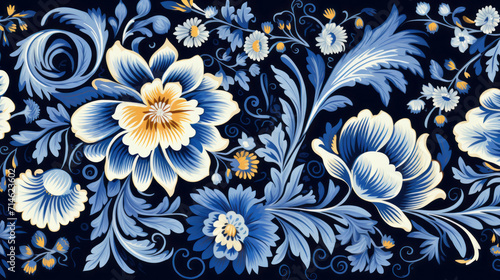 Traditional Russian floral pattern. Vibrant Spirit of Russia with Authentic flowers pattern photo