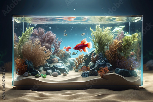 square glass aquarium and fish life photo
