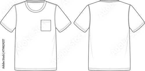 Classic t-shirt with pocket template for fashion and apparel front and back view. photo