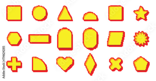 3d pixel basic element shape, retro game style. basic geometric shapes in pixelated 8 bit design, vector illustration set