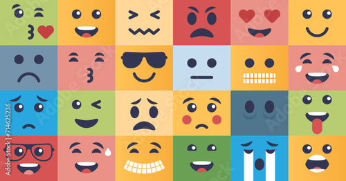 Emotional regulation with various facial expressions in outline collection, svg. photo