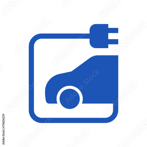 Electric car with plug icon symbol, EV car hybrid vehicles charging point logotype, Eco friendly vehicle concept, Vector illustration